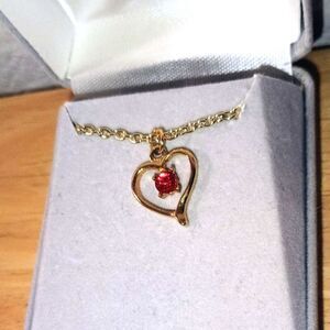 Vintage Ronte Beverly Hills Golden Heart Simulated Ruby Pendant Necklace